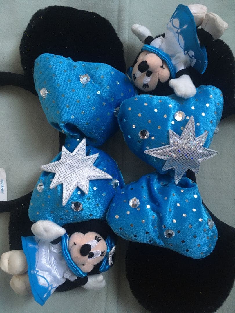 ディズニー　ミニー　ぬいぐるみ　水色　シルバー　水玉　カチューシャ　被り物