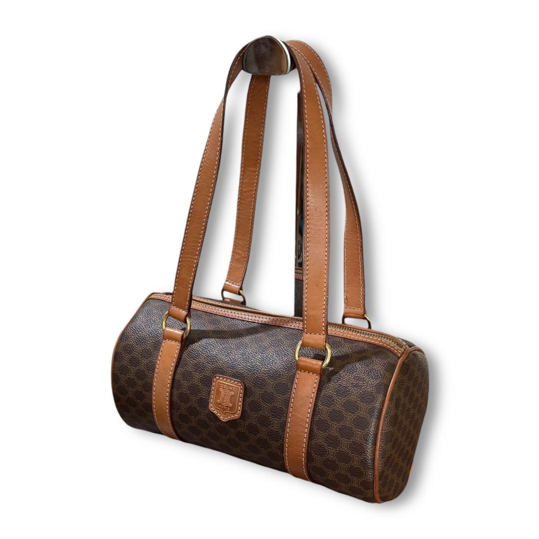 CELINE ミニボストン マカダム柄 トリオンフ ハンドバッグ PVCレザー