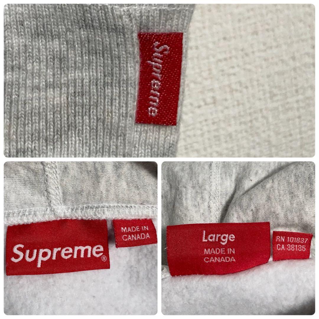 SUPREME プルオーバーパーカー ビッグロゴ 刺繍 アッシュグレー L.