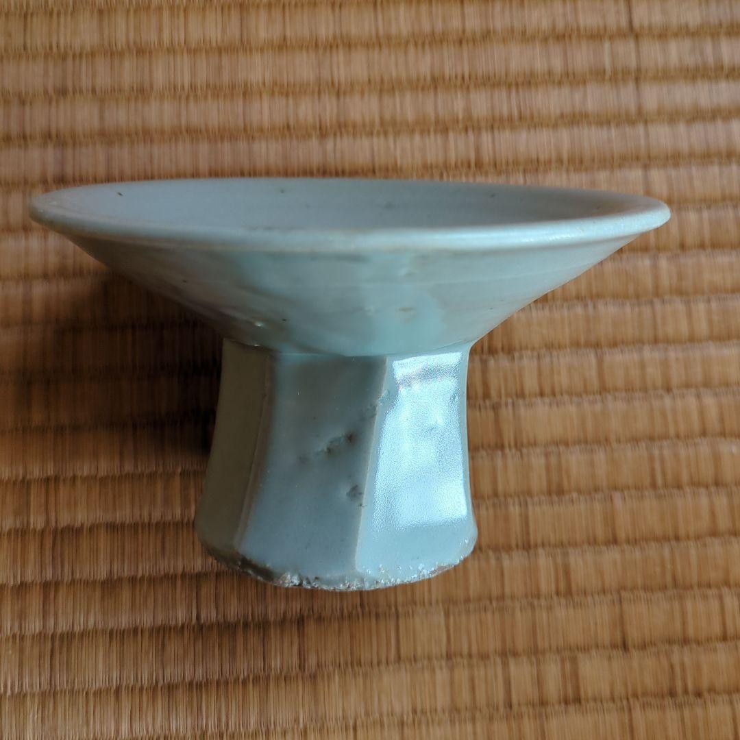 青磁 花模様 陶器皿 木箱付き 分院窯作 李朝面取台