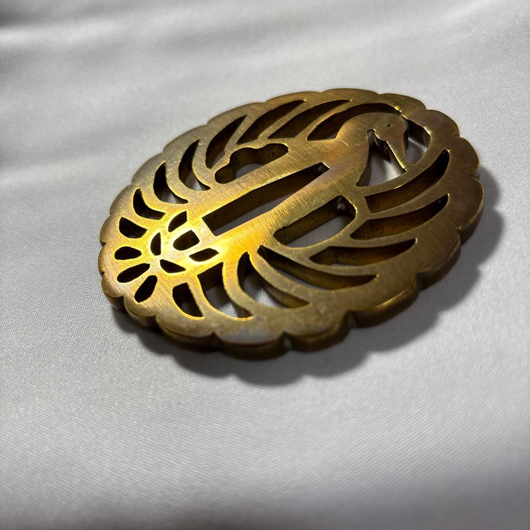 金色 鶴デザイン 鍔(つば) 鶴丸　鐔　武具