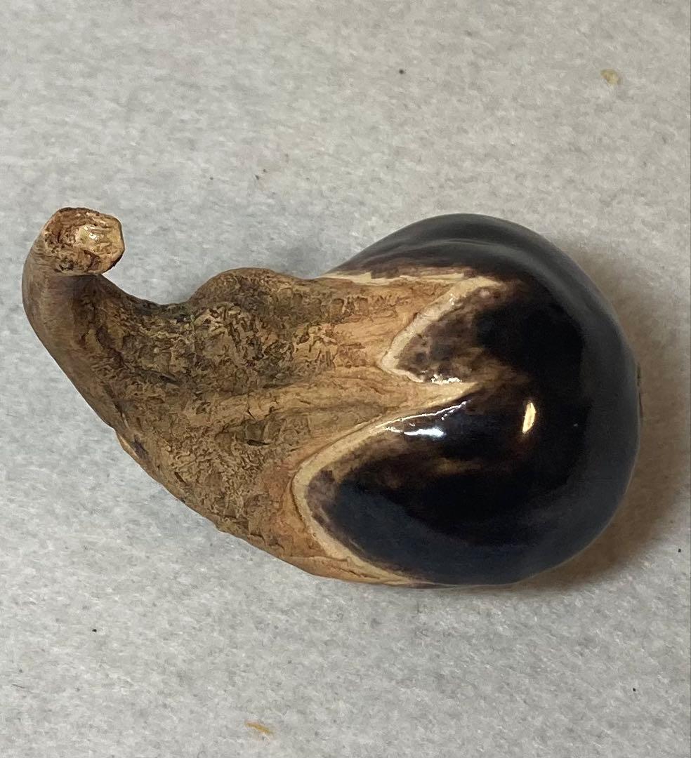 B394h「茄子 香合」佐々木二六作　共布共箱　松柏庵　天神蟹　愛媛　茶道具