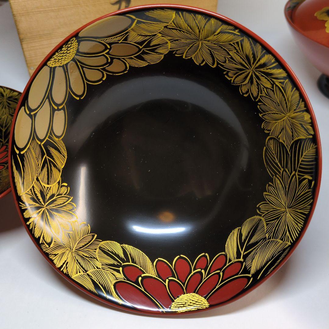 特選 沈金 輪島塗 蒔絵付吸物椀 五客 年代物 骨董
