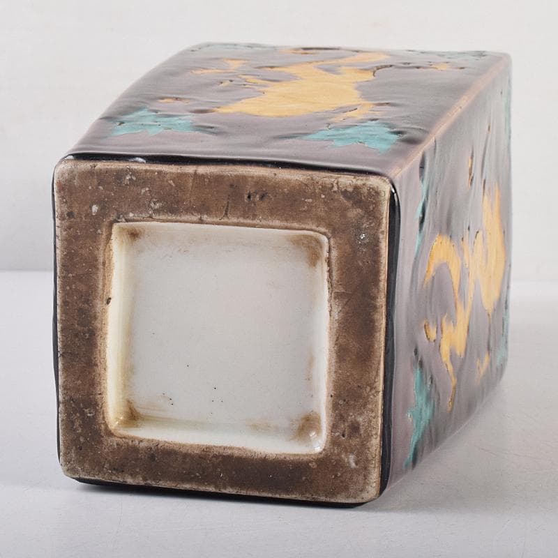 交趾焼　紫交趾　龍文　遊環双耳四方瓶　M　R7672B