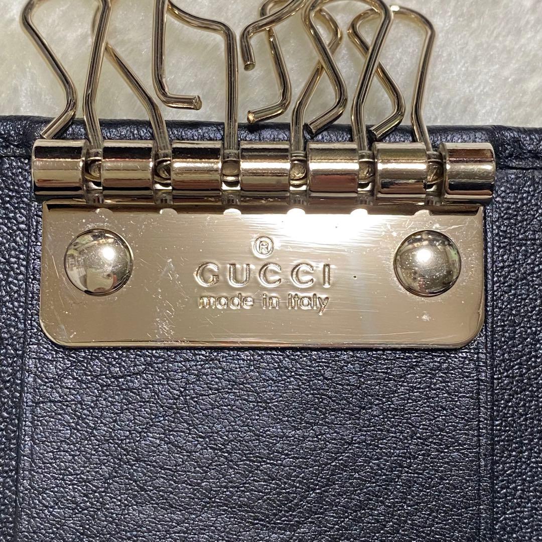 新品級✨グッチ6連キーケース GG総柄シマ黒レザーゴールド金具インター