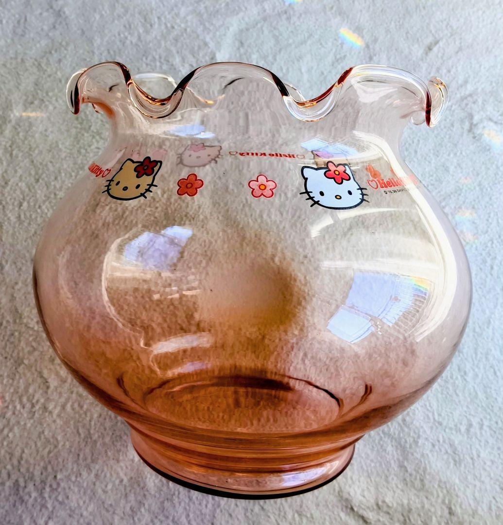 レア☆ハローキティ フリルエッジ クリアピンク金魚鉢 花瓶 SANRIO