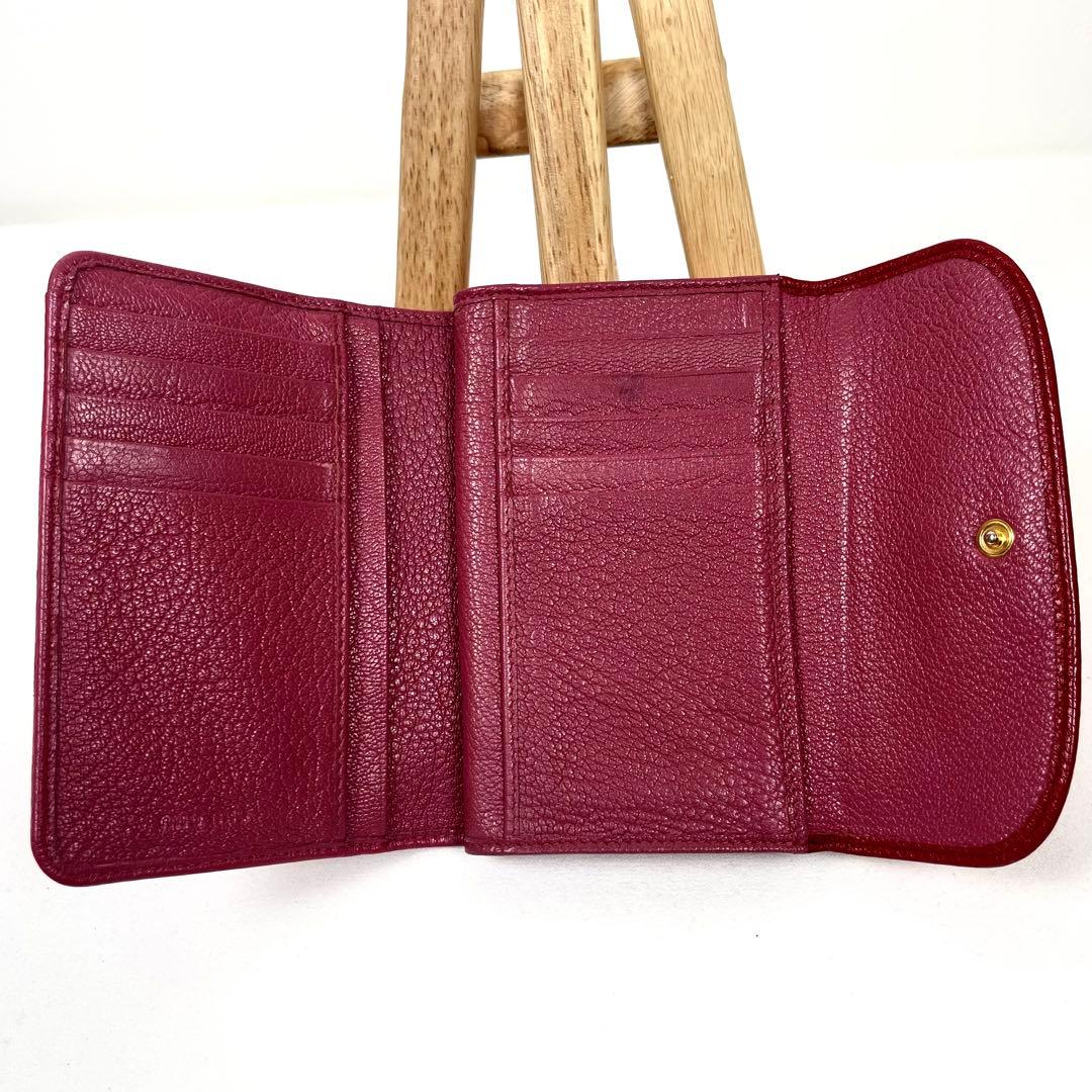 ミュウミュウ 折り財布 ロゴプレート リボン バイカラー レザー