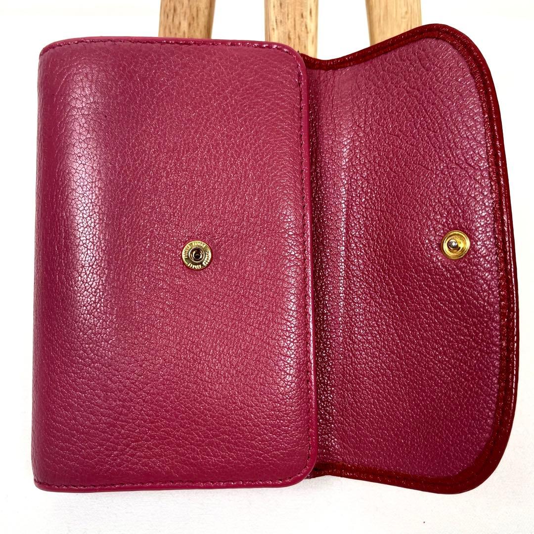 ミュウミュウ 折り財布 ロゴプレート リボン バイカラー レザー