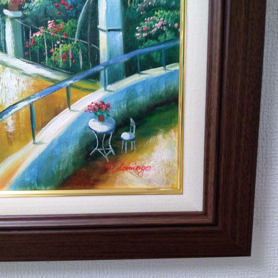 肉質油絵　立て　F6 バルコニーからの眺め　額装仕上げ品