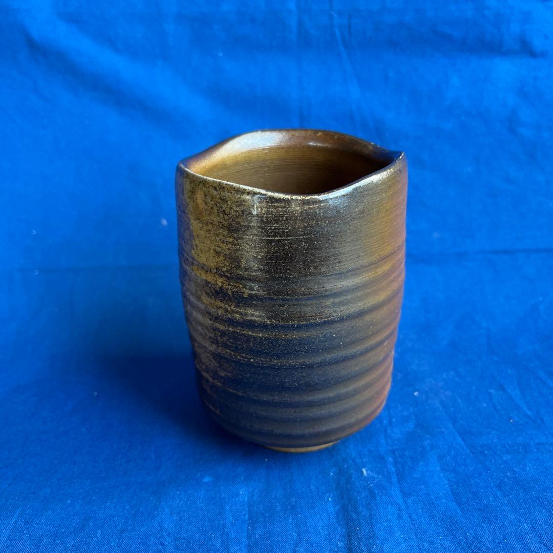 沖縄 琉球南蛮焼 松島朝義 [南蛮焼締 湯呑] 共箱 在銘 壺屋