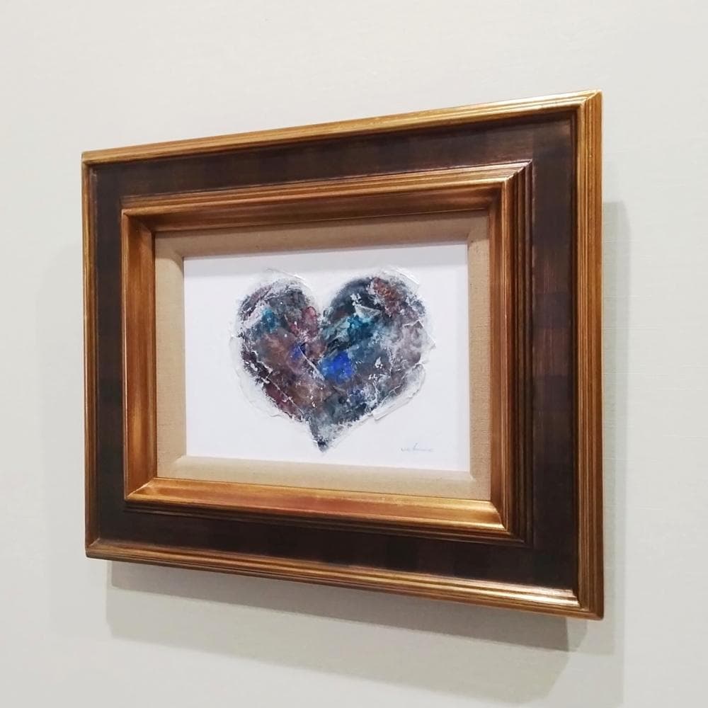 内野隆文　ハート　抽象絵画　パネルにミクストメディア　現代アート　額縁　真作