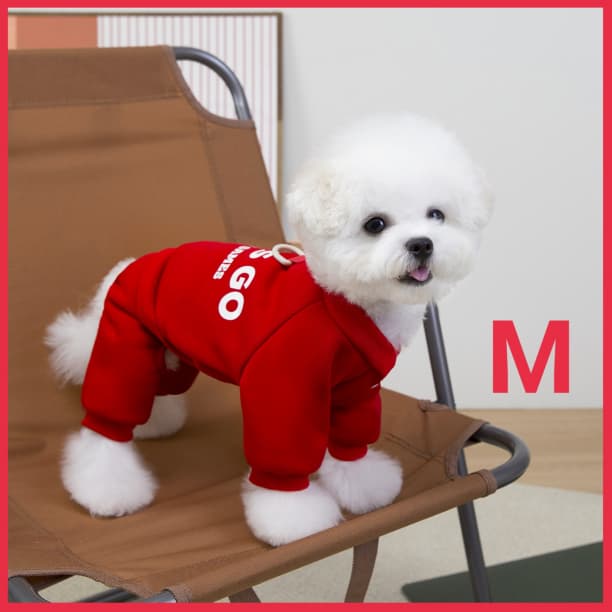 わんちゃん ロンパース 赤 M 裏起毛 英字ロゴ 防寒 つなぎ 犬服 ペット