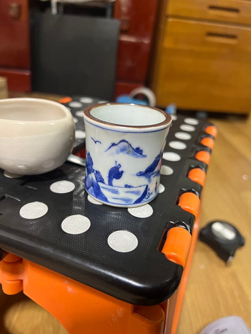 茶道具 蓋置 山水画 染付 龍岳京焼 清水焼 平安龍岳 橋本龍岳 青華染付