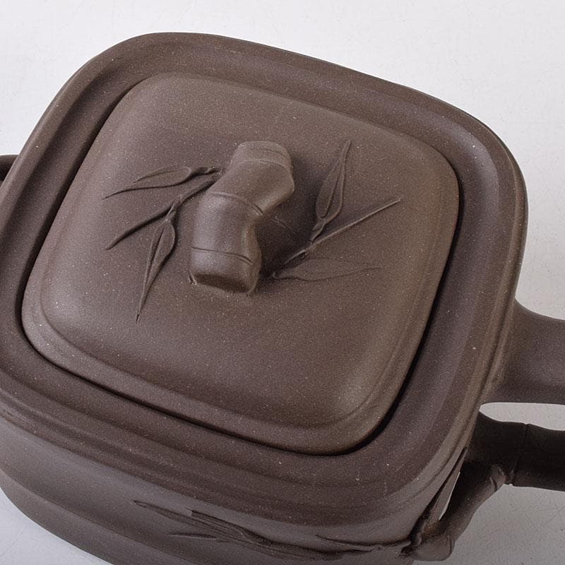 中国　紫砂　朱泥　竹文　急須　茶壷　在銘　N　7119