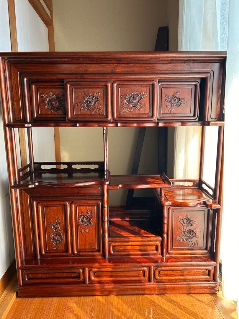 茶箪笥、飾り棚、茶棚、紫檀黒檀、アンティーク、レトロ、和風サイド