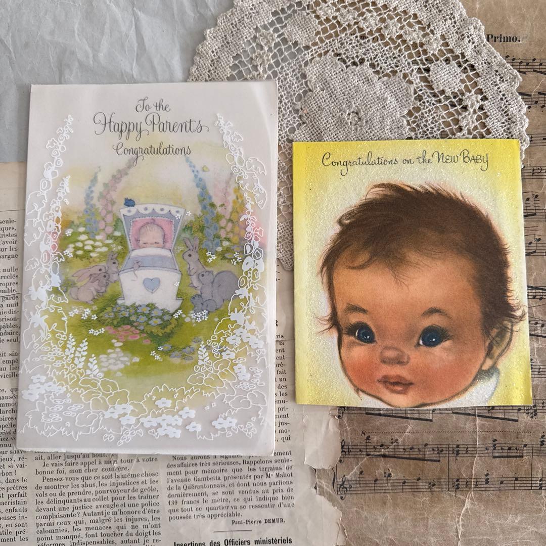 可愛いビンテージのグリーティングカード③ベビー洋書ジャンク