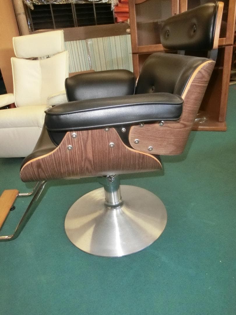 美容院・理髪店用回転椅子 黒 合成皮革 木材