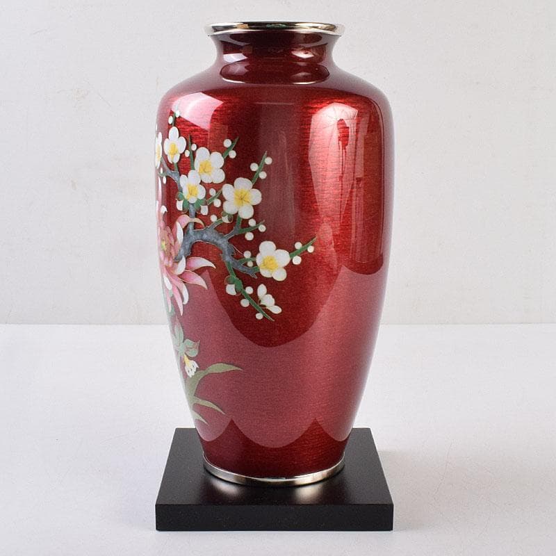 七宝焼　相互七宝謹製　透釉　菊文　花瓶　共箱　M　R9087