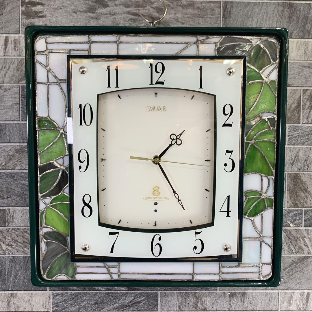 生産終了品　希少　リズム時計　EMUAIR　ステンドグラス枠　電波掛け時計
