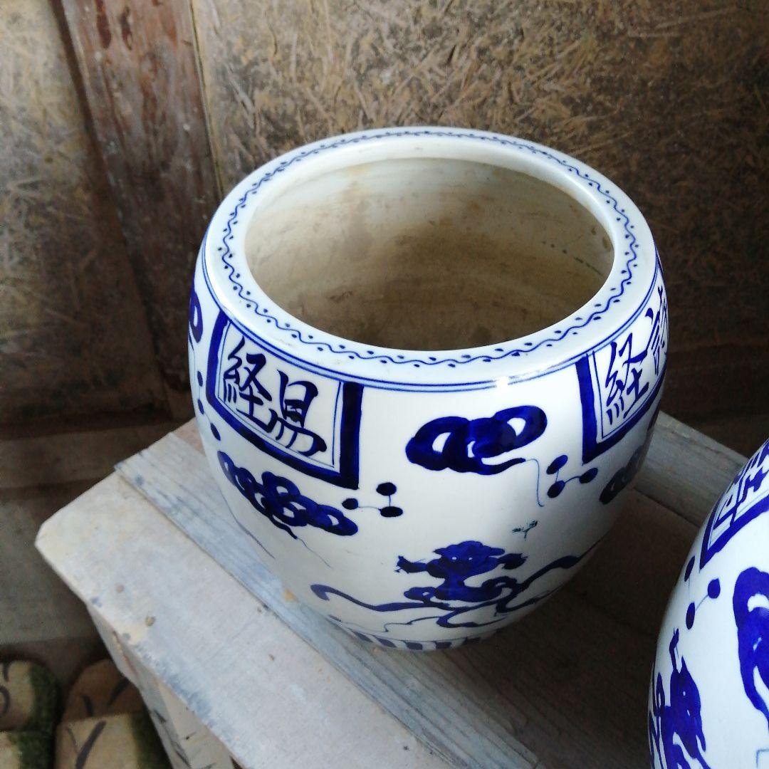 伊万里　中国古典火鉢一対　24.5cm　明治～大正期