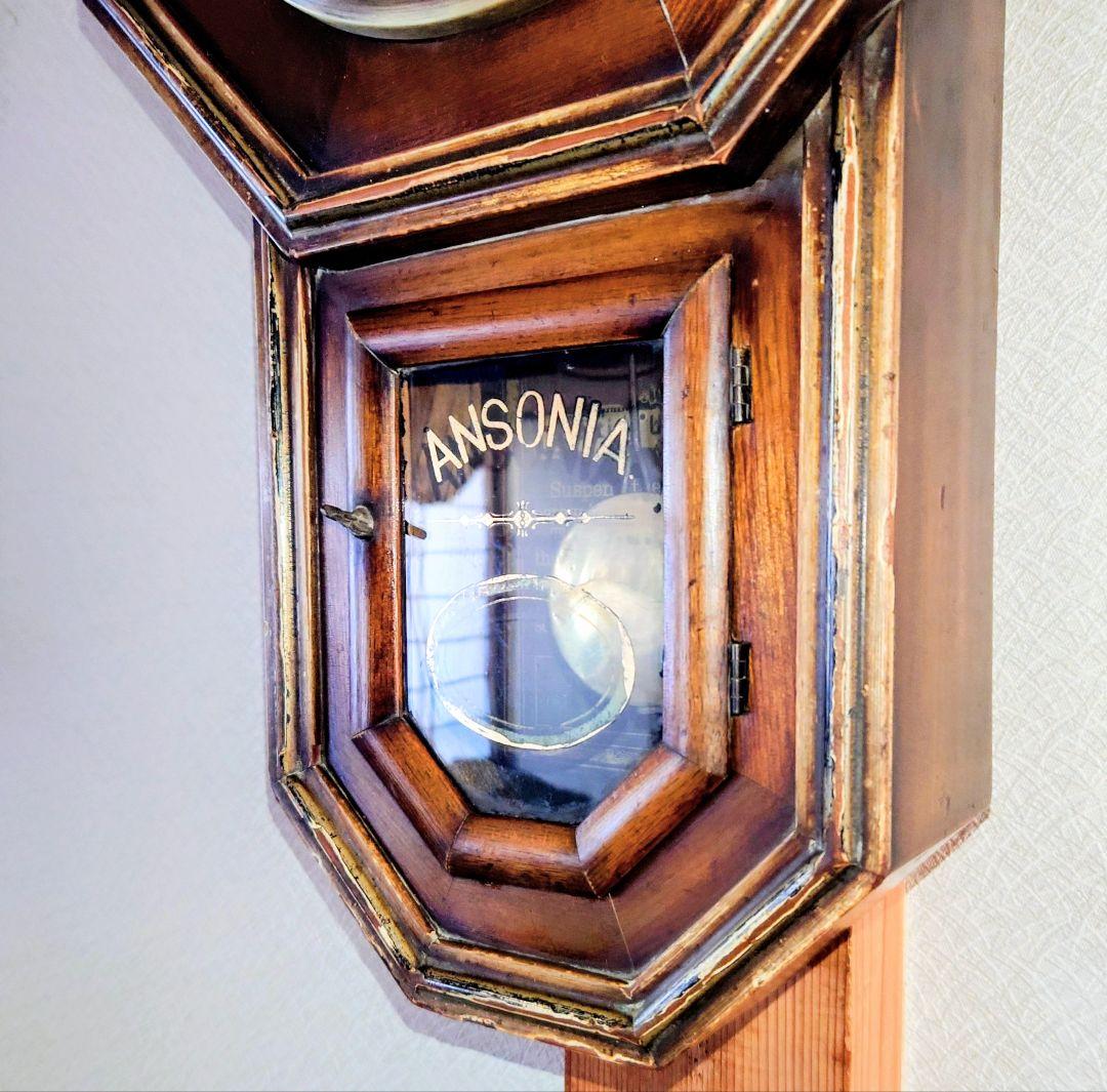 〈完動・美品〉アンソニア　八角合長ゼンマイ振り子時計　アンティーク古時計