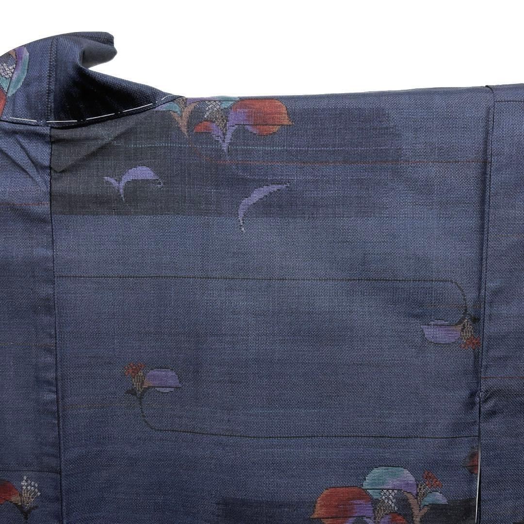 未着用小紋大島紬菱取り唐花模様華紋縦縞模様着物054a p