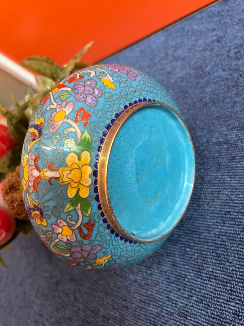 1184 中国美術桃樹玉石桃木玉石盆栽景泰藍石細工彫刻置物–mercari