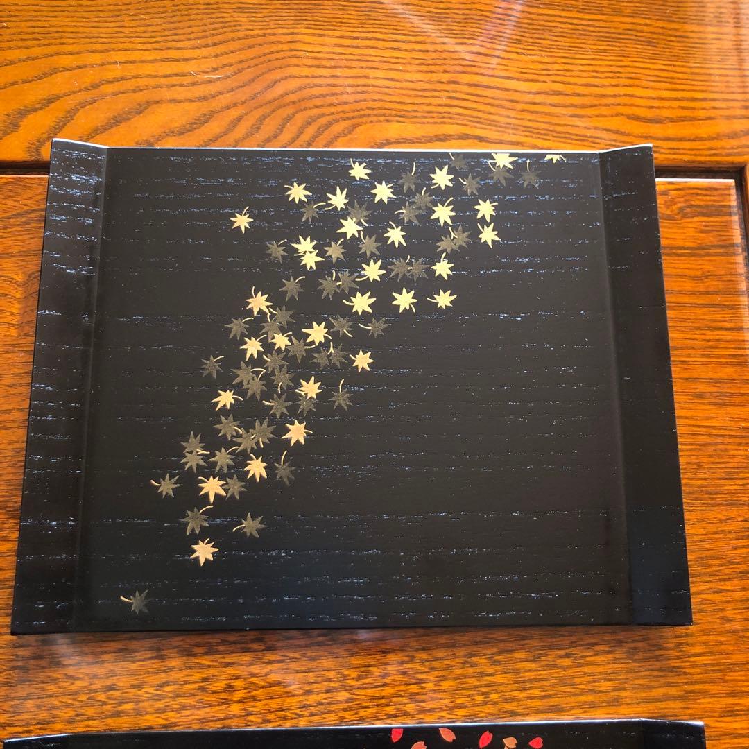 懐石　銘々皿　高級漆器 懐石御膳5客セット 金色の葉五色美品