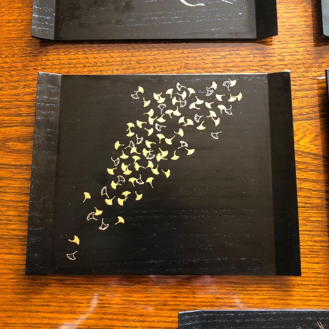 懐石　銘々皿　高級漆器 懐石御膳5客セット 金色の葉五色美品