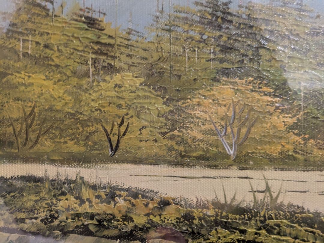 絵画 沢健 油彩10号 信濃の清流 風景画 真筆証明書付