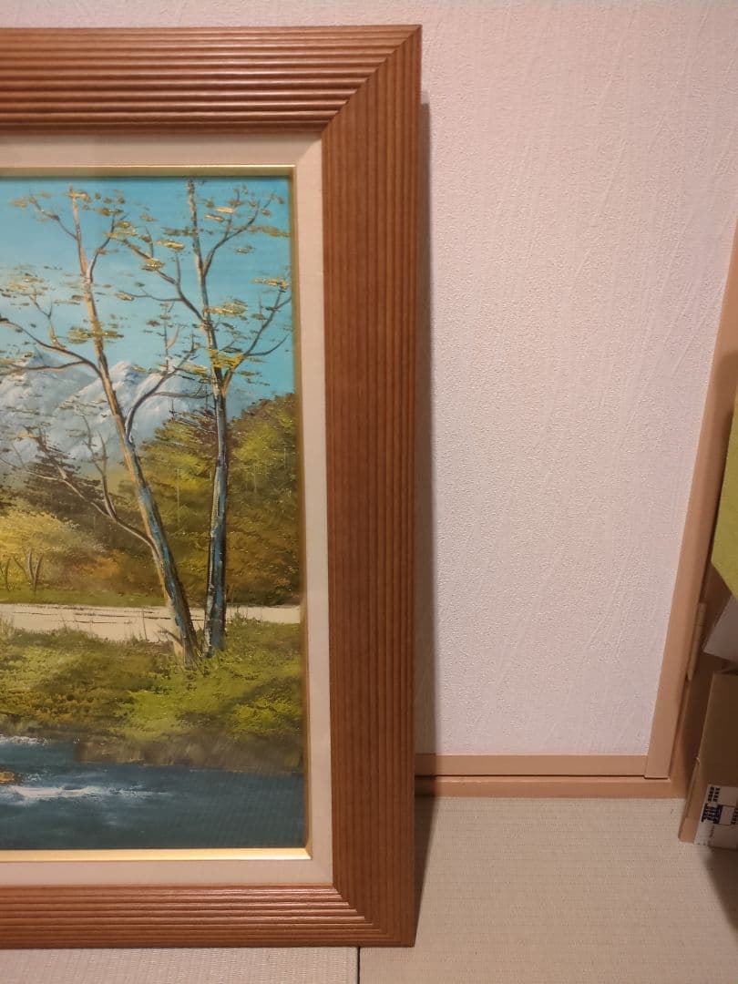 絵画沢健油彩10号信濃の清流 風景画真筆証明書付