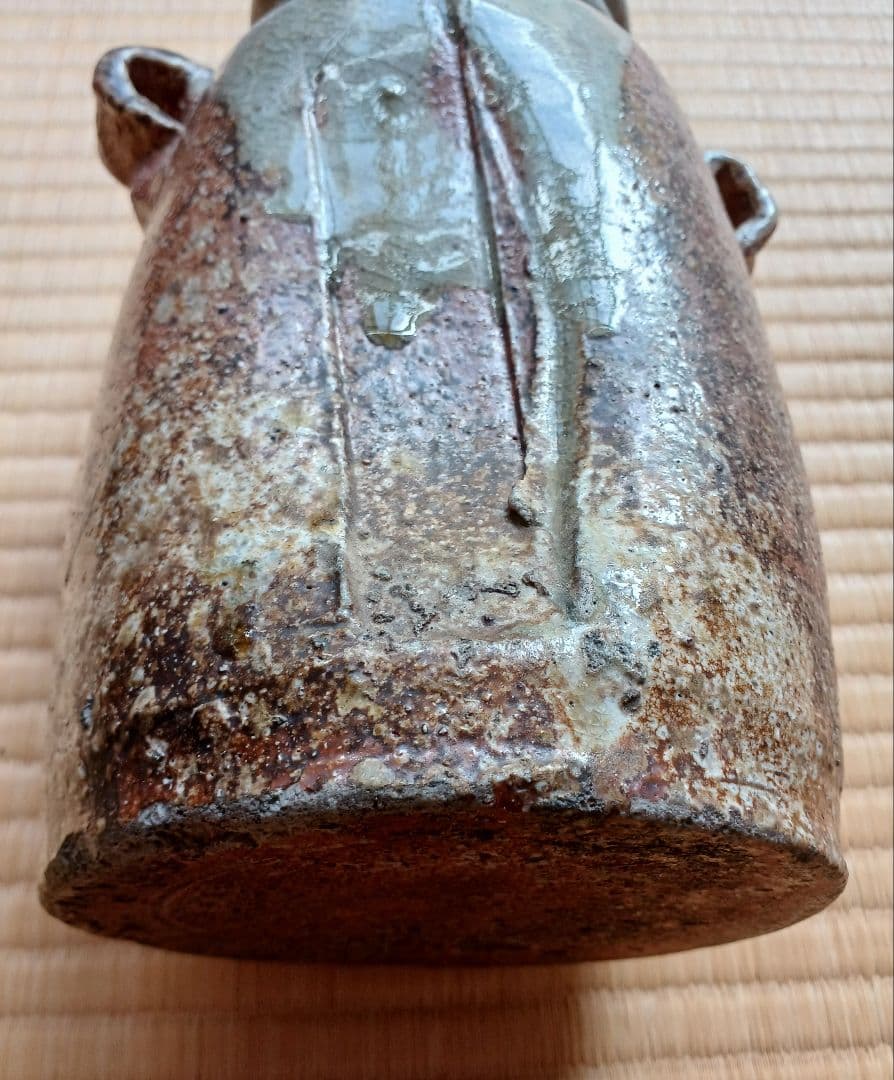 No180 古い信楽焼の双耳花生け