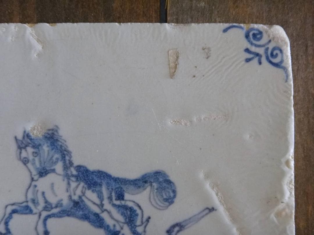 17世紀 オランダ デルフトタイル 【落馬】 ◇ )1600年代 アンティーク