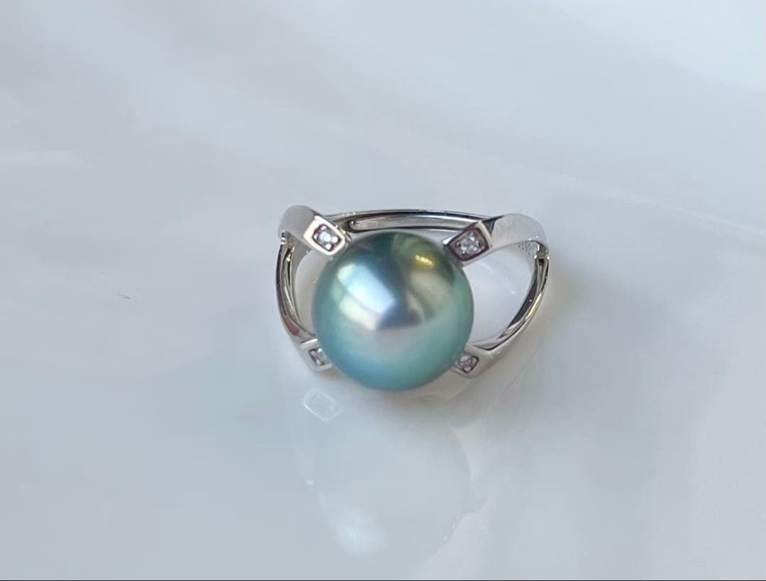 黒蝶真珠 タヒチ 南洋パール 高品質 絶品照り s925リング 指輪 ピーコック
