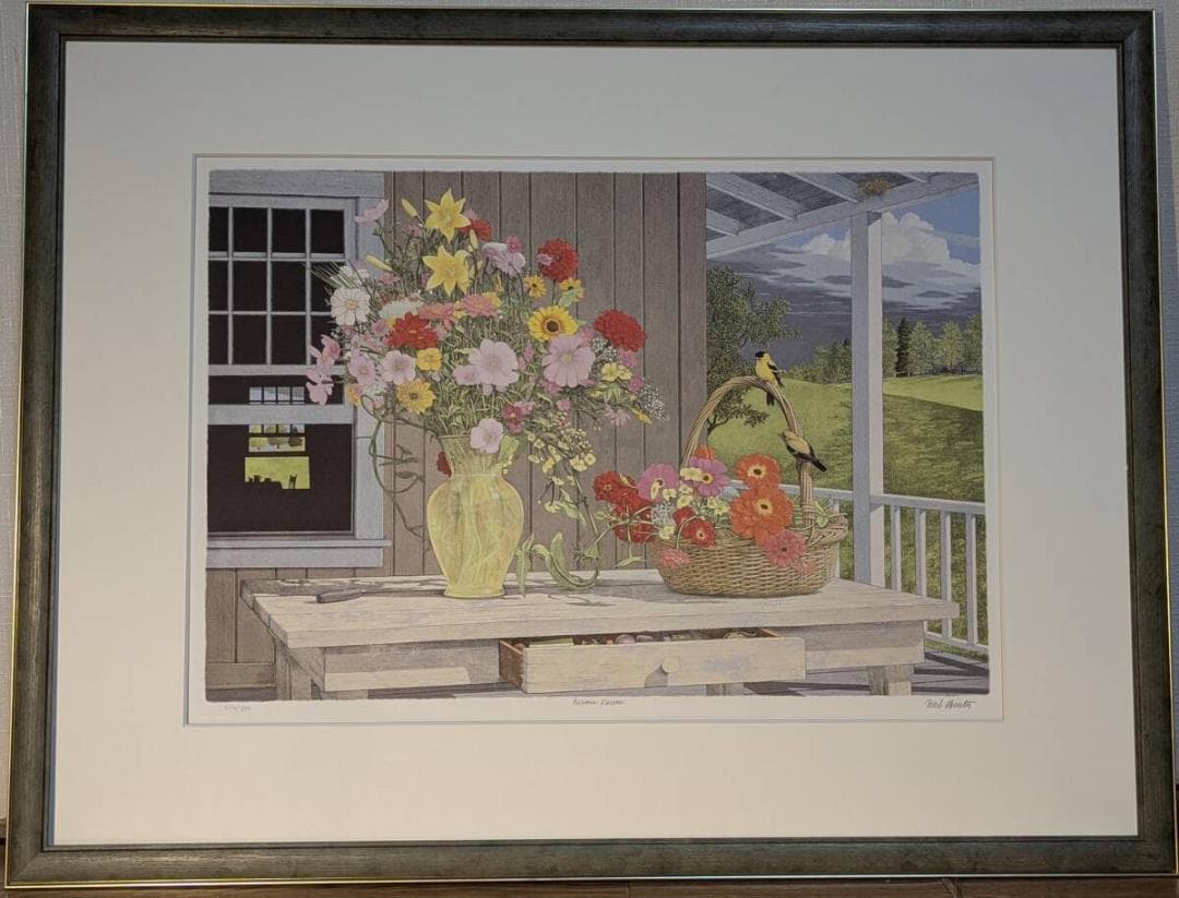 真作】版画 銅版画 Bonne 女性と林檎の幻想的シルエットアート Y60