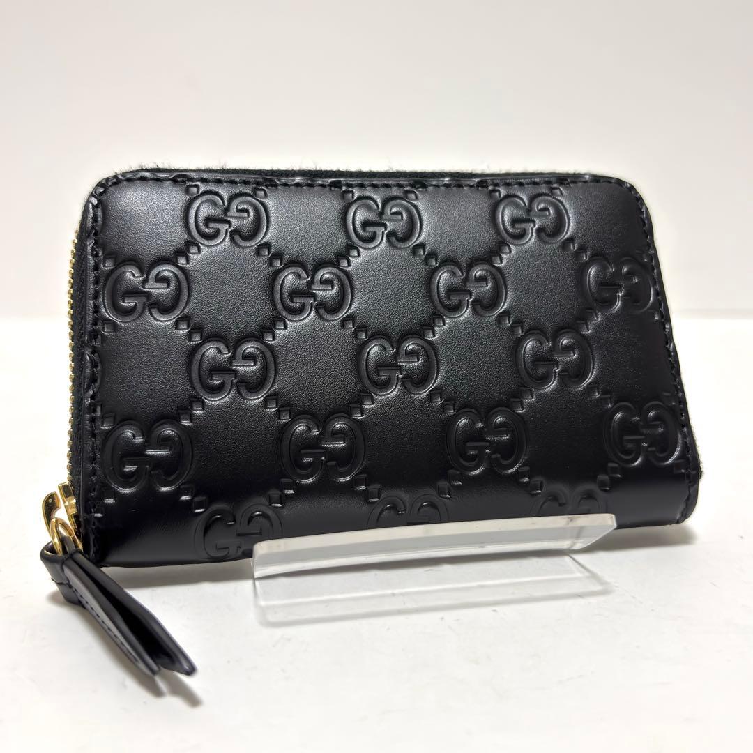 472✨未使用級✨グッチ ケース シマ レザー GG柄 ラウンドファスナー