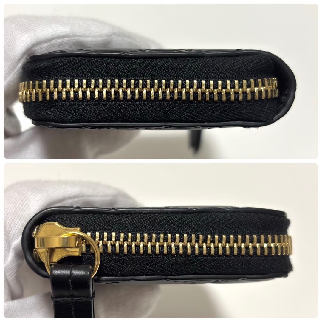 472✨未使用級✨グッチ ケース シマ レザー GG柄 ラウンドファスナー