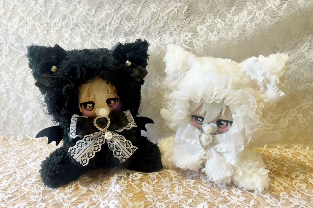 ちびぐるみ ぬい服 着ぐるみ おすわり ベビー黒猫ちゃん＆白猫ちゃん