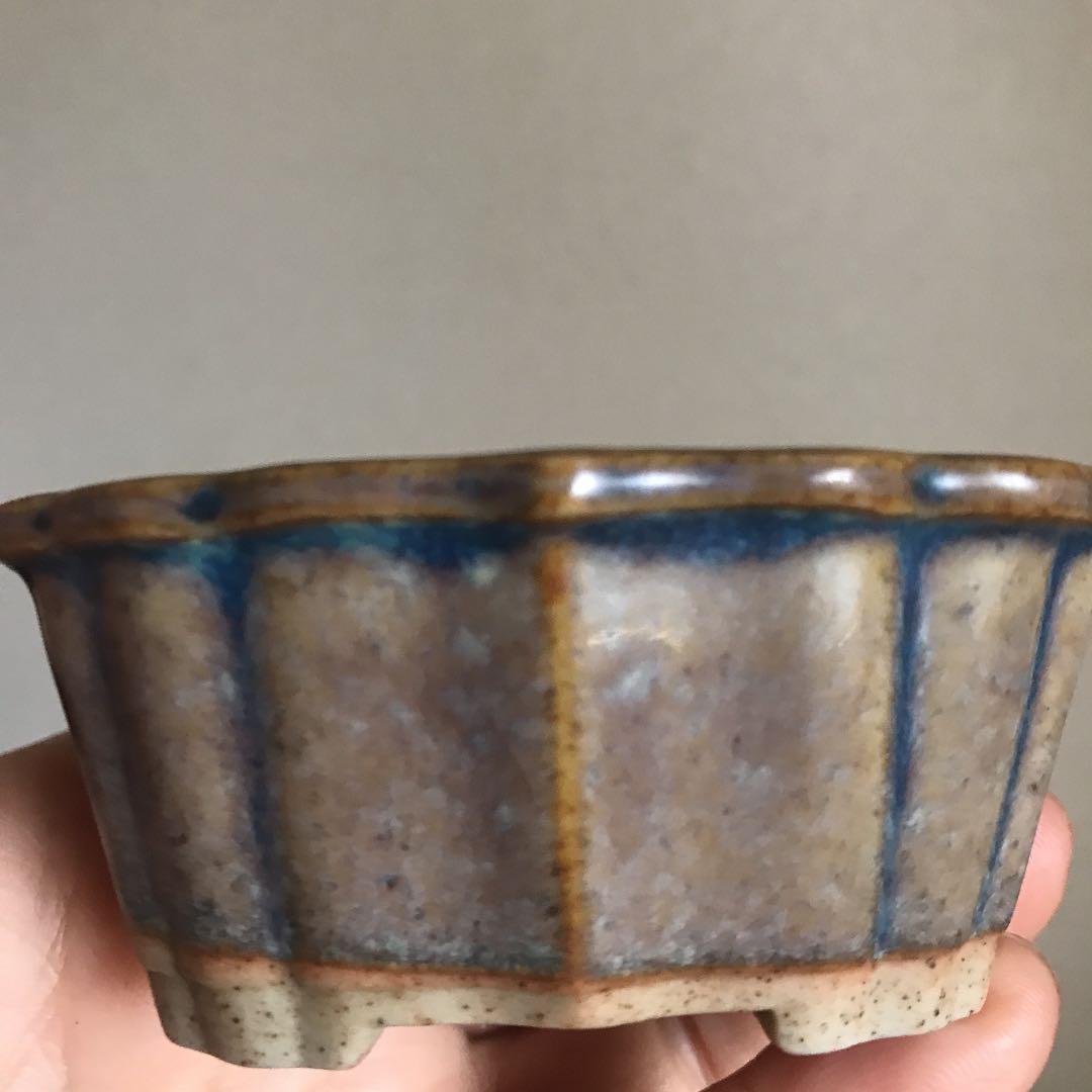 盆栽鉢　希少時代文山辰砂手桶鉢、紫陽花釉楕円鏡鉢、おまけ辰砂六角ミニ鉢山野草