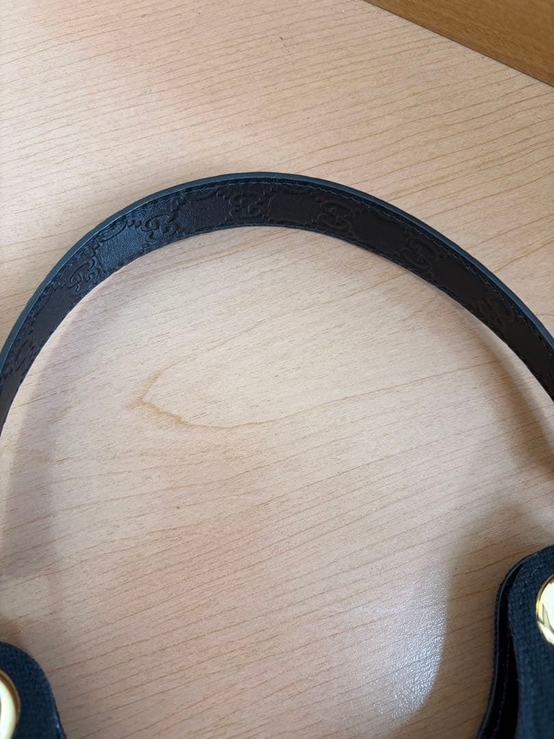 GUCCI ワンショルダー　キャンバス　シマレザー　ショルダーバッグ　ブラック