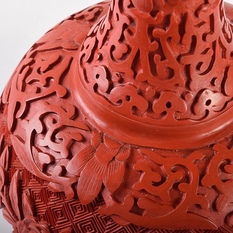 中国　剔紅　堆朱　内七宝　花文瓶　V　R7912