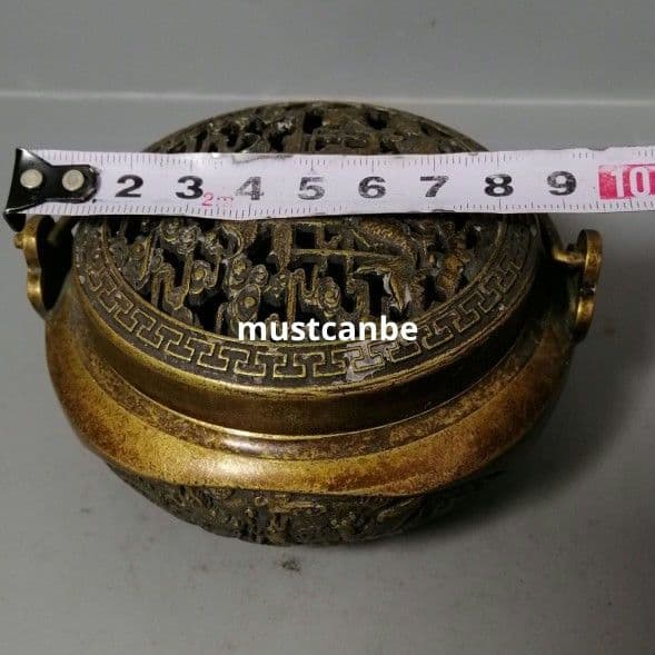 銅器 牡丹花透かし彫り蓋龍鳳呈祥香炉 暖手炉 香道具 工芸品 置物