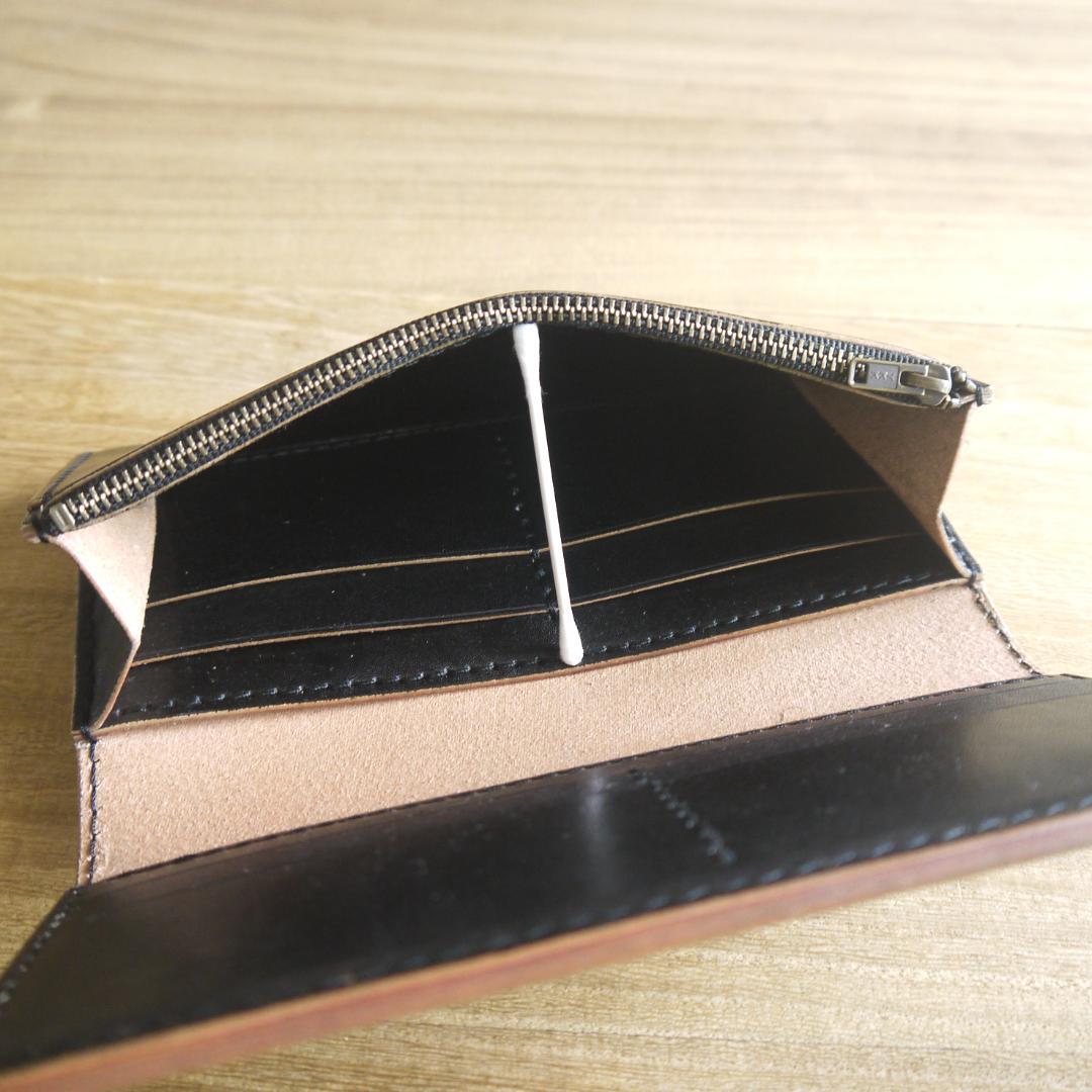 【ウーロン様】ヌメ革　栃木レザー　サドルレザー　ロングウォレット　二つ折り　黒
