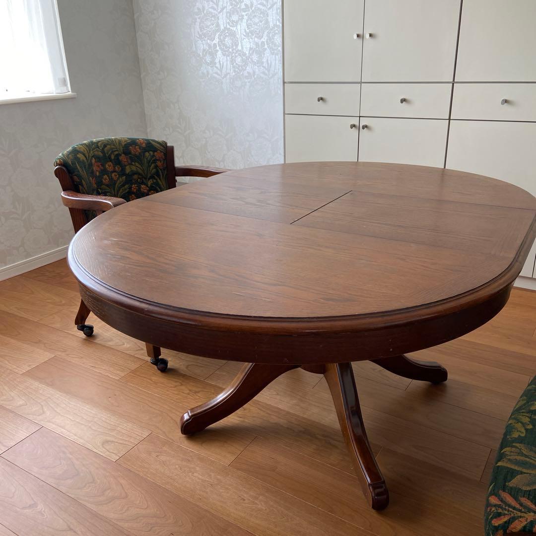 三越家具　カントリーハウス　木製円形テーブル　伸長式