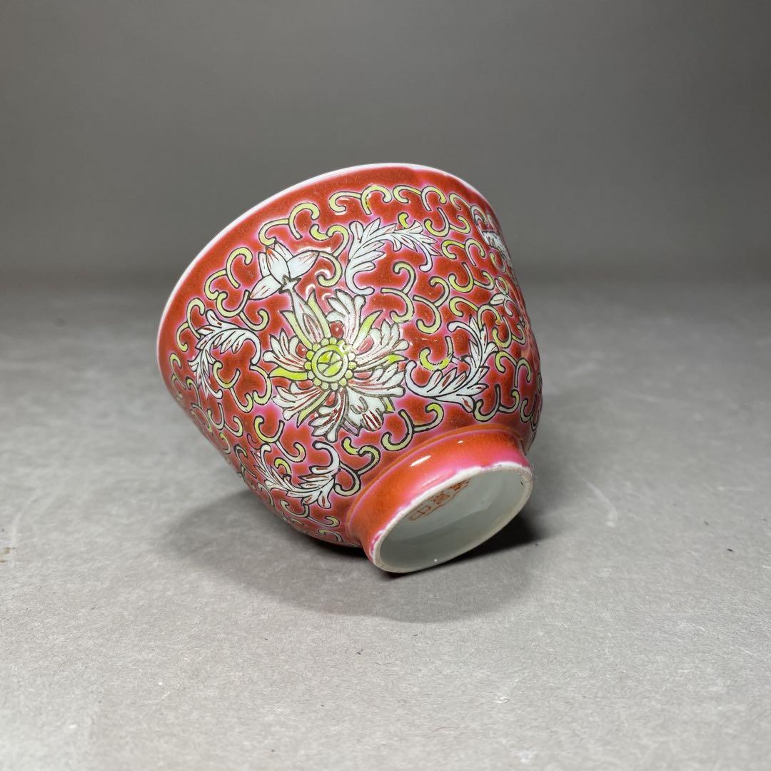 中国古美術　景德鎮製　古玩　粉彩　唐草花紋　茶道具　茶器　湯呑