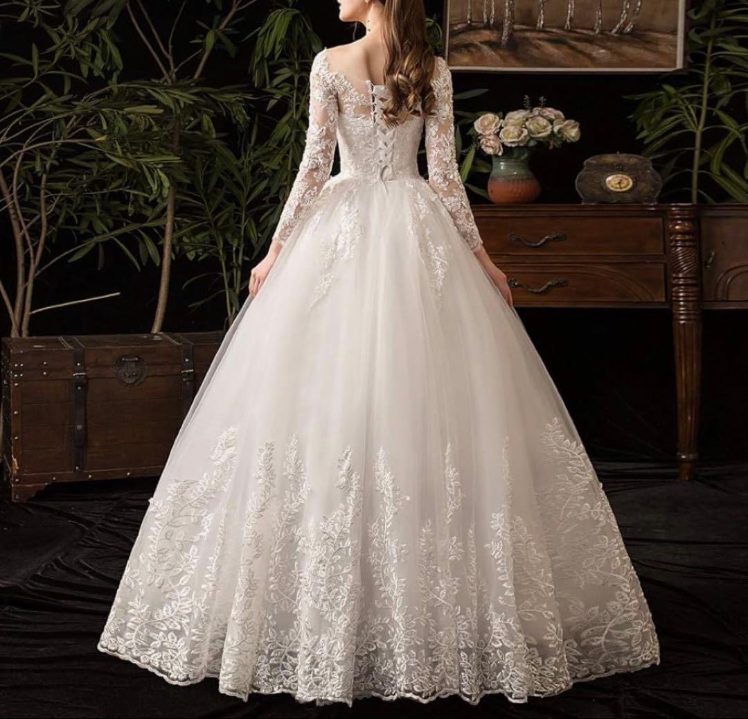 ホワイト レースウェディングドレス Aライン