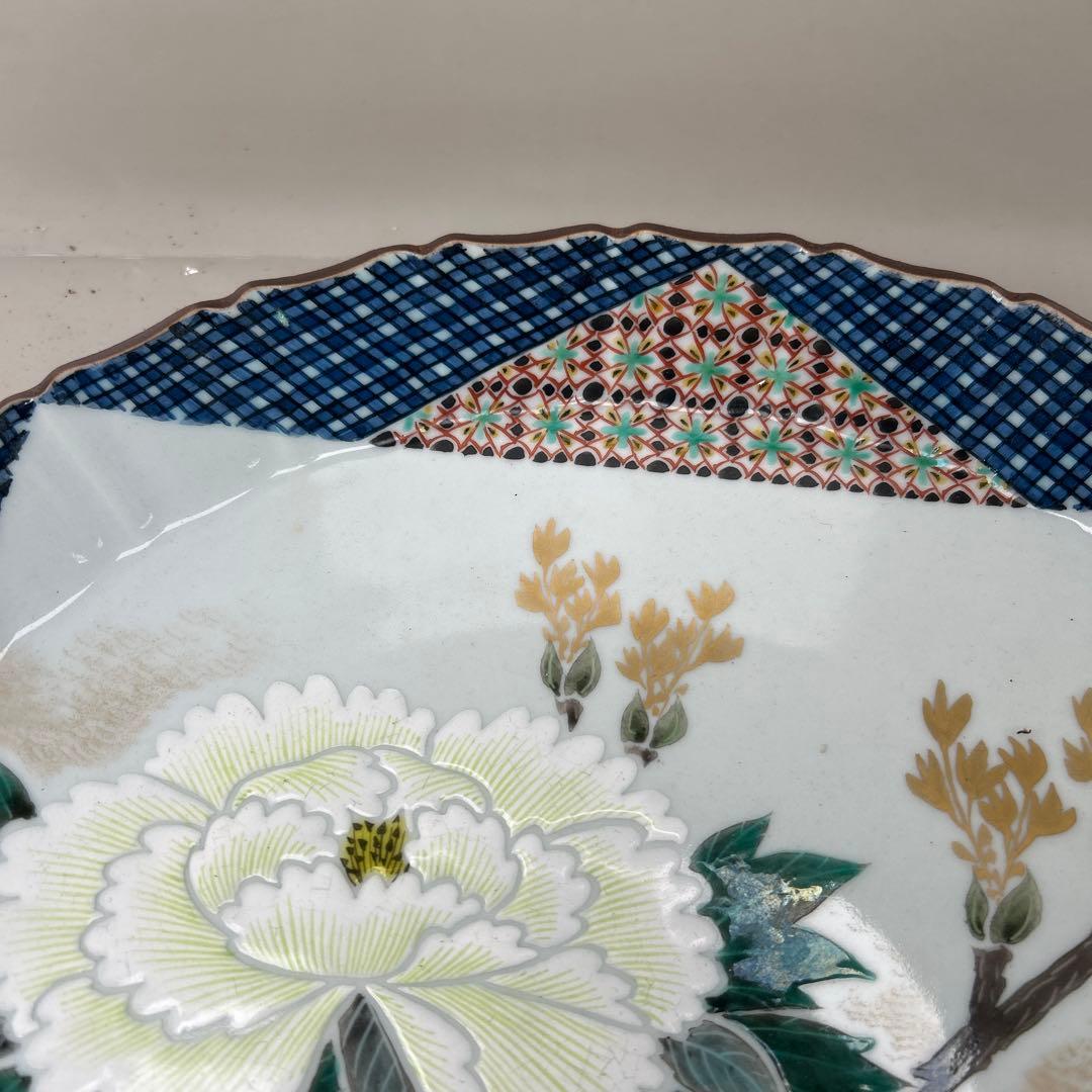 九谷焼 色絵 牡丹図 節皿 武腰泰山 共箱入B007