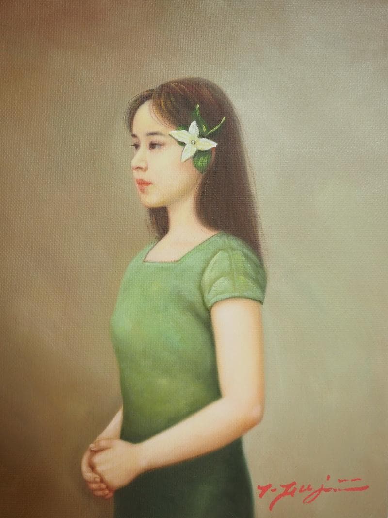 【値下げ】人物画　藤井勉　油絵　F6号　額付き　手描き　肉筆