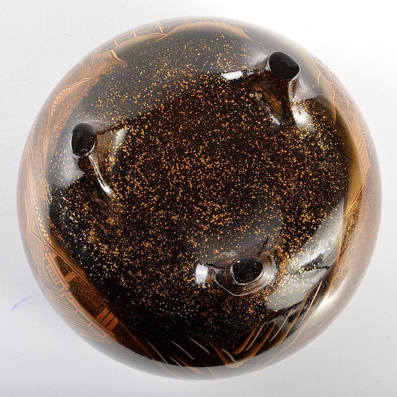 26【新品未使用】 輪島塗 山水蒔絵 三足香炉 純銀火屋 約61g H R5626