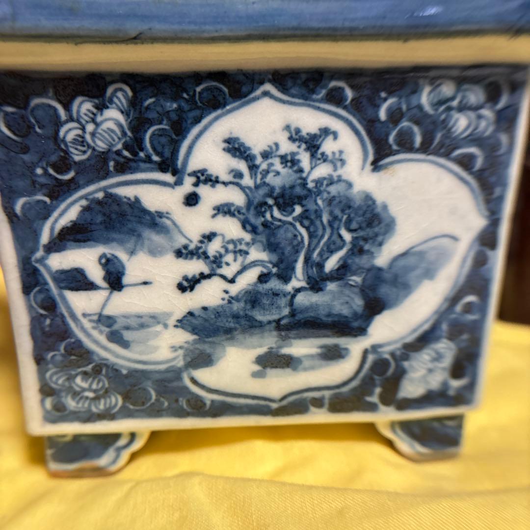 九谷   古美術     【染附 】   獅子摘み　大迫力　香炉　アンティーク